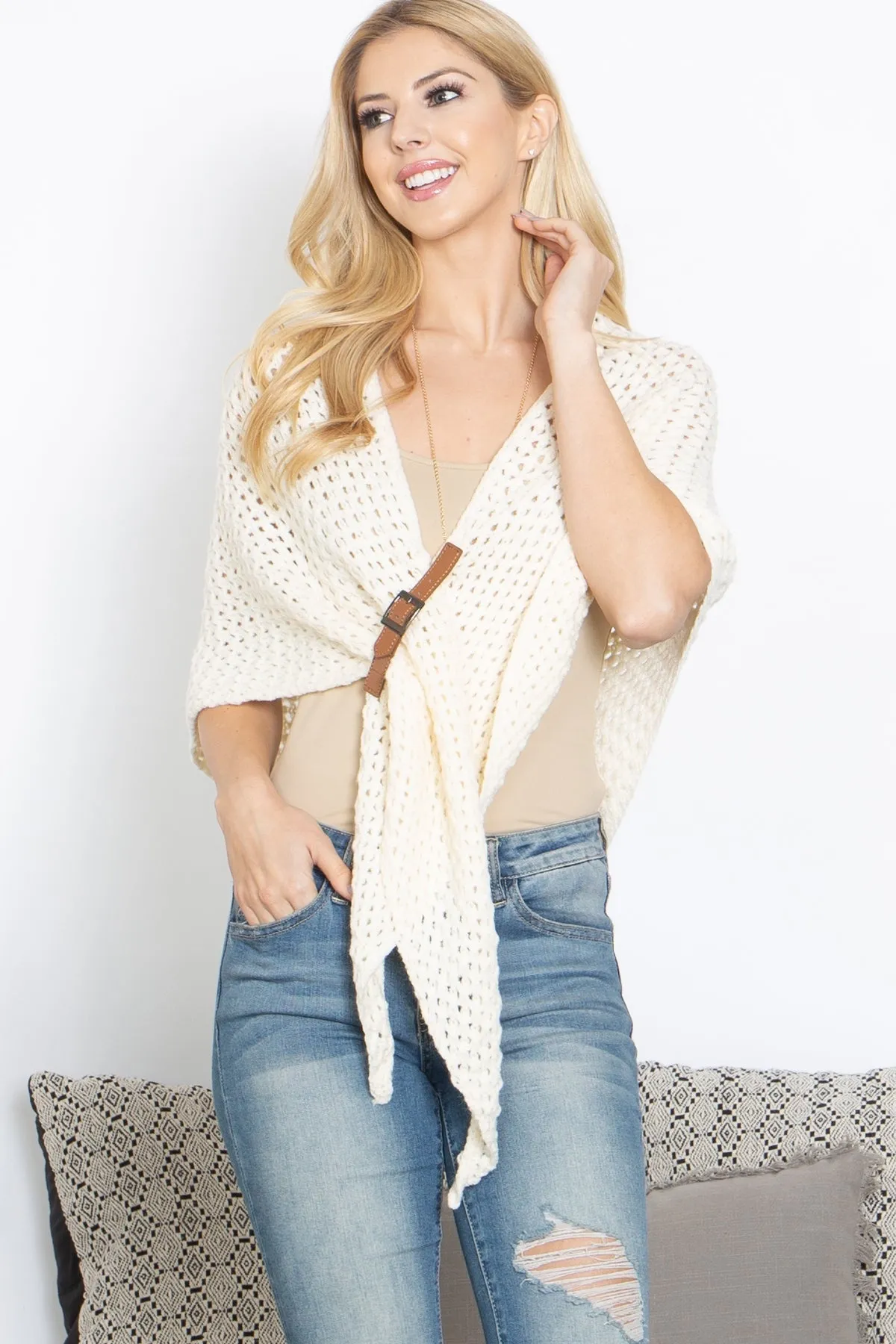 KNITTED NET SCARF WITH MATCHING BELT STRAP